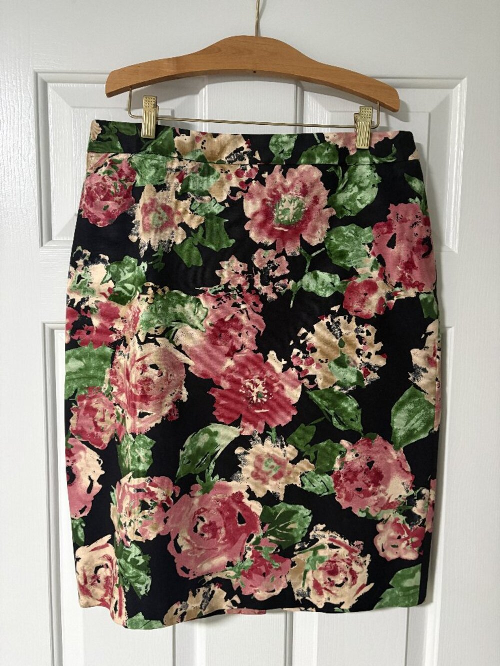 Talbots black floral pencil skirt, size 12